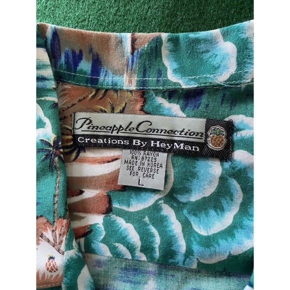 Vintage Pineapple Connection Hawaiian Button Up Shirt L Palm Trees Island Waves - Picture 2 of 4